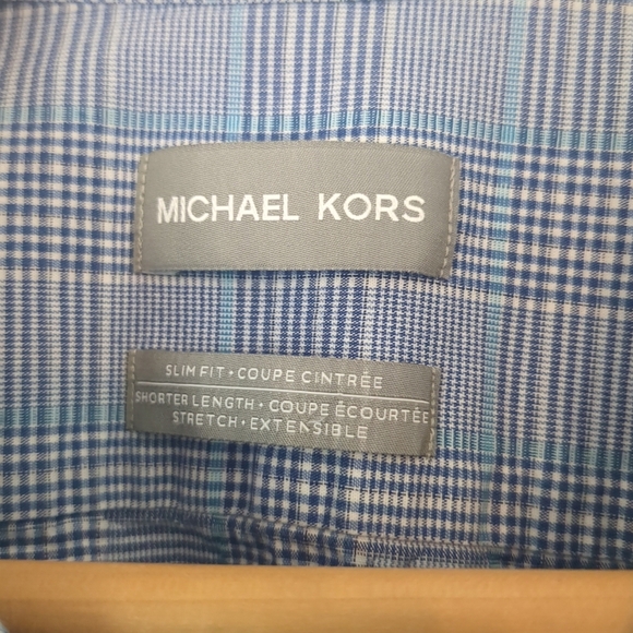 Michael Kors Shirt XL Slim Short Blue Button Long Sleeve Cotton Preppy Business - Picture 4 of 10